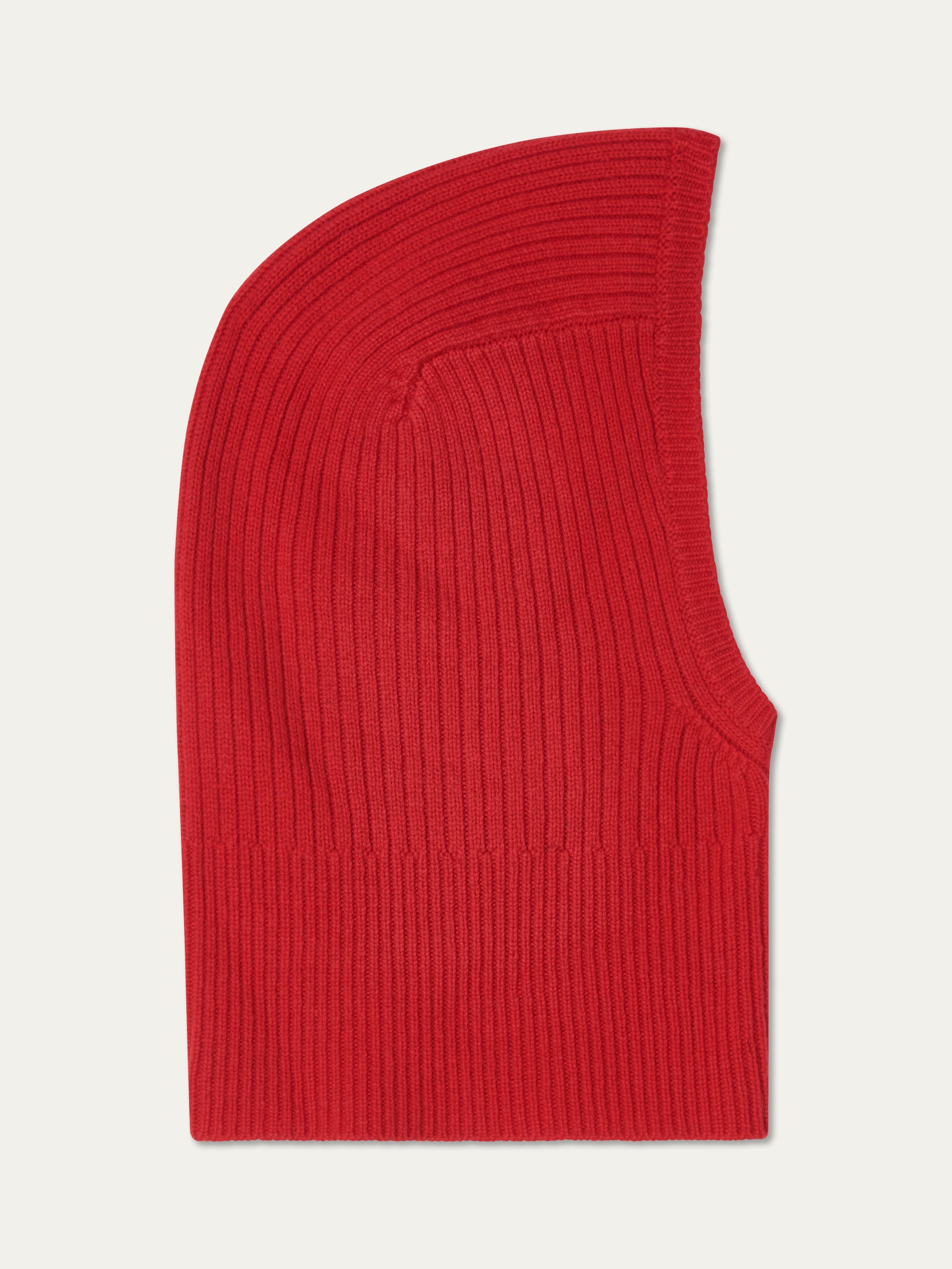 We Norwegians | FW25 | Dal Balaclava | Red | Ribbed knit balaclava on an off-white background