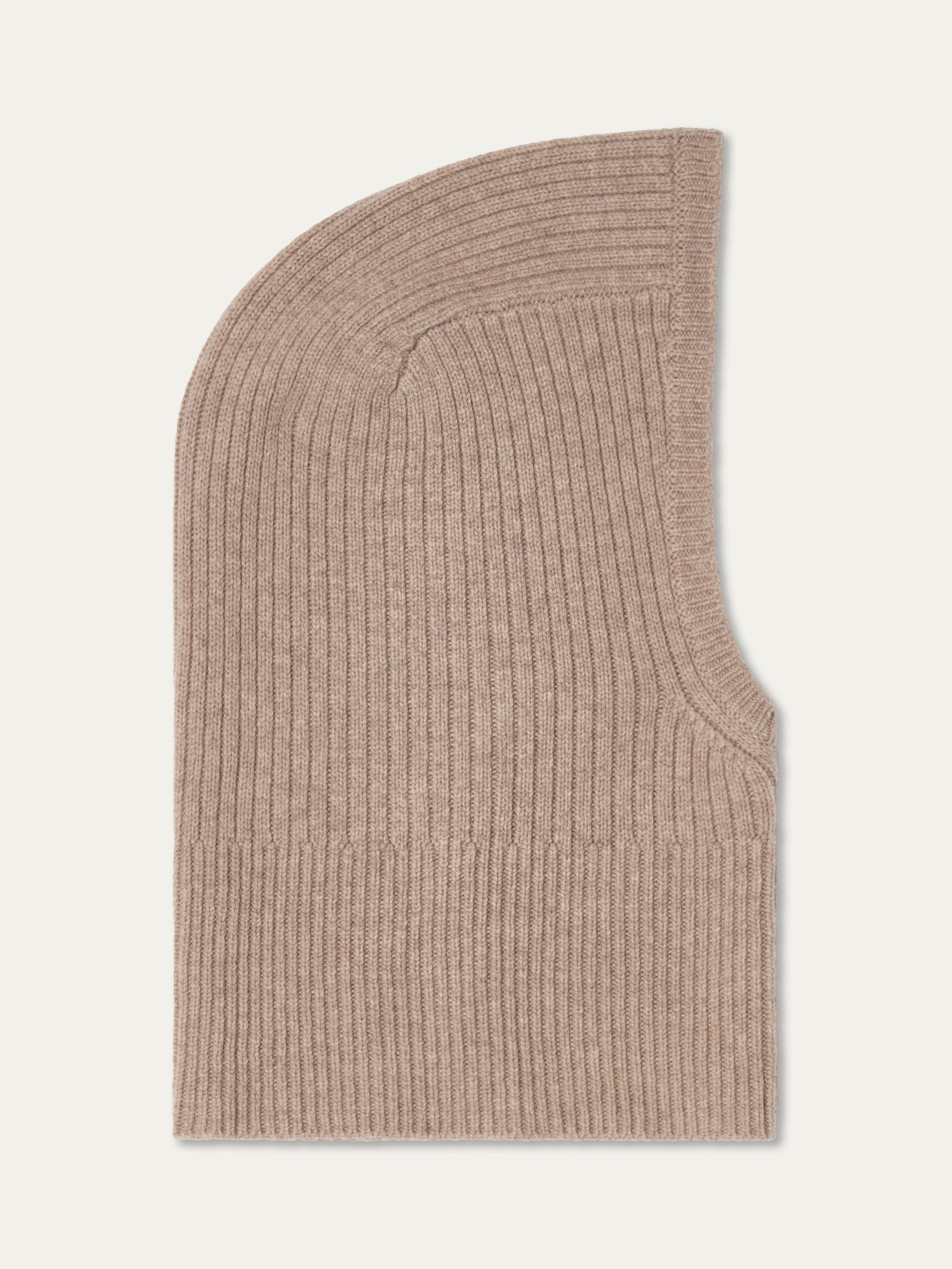 We Norwegians | FW25 | Dal Balaclava | Sand | Ribbed knit balaclava on an off-white background
