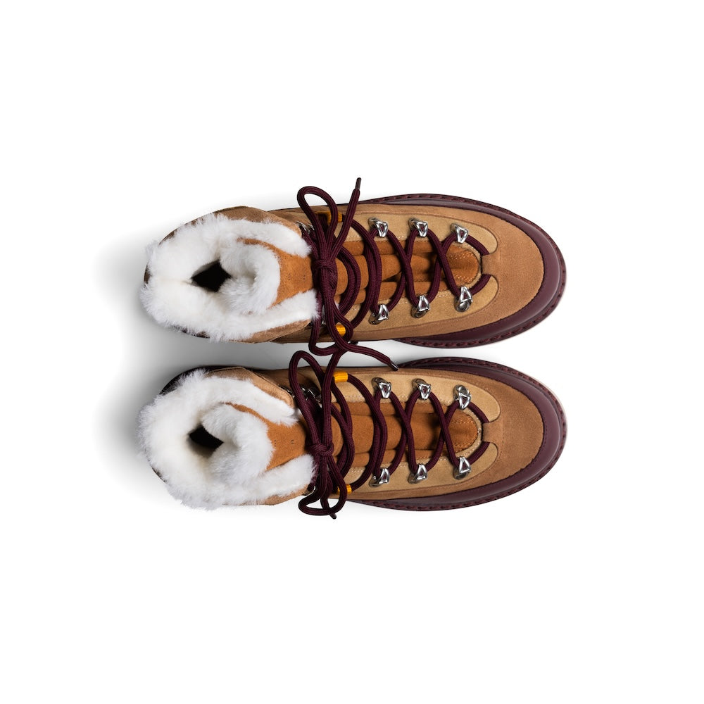 Mono x We Norwegians | FW25| Wine winter/ hiking boots with shearling wool lining on a white background