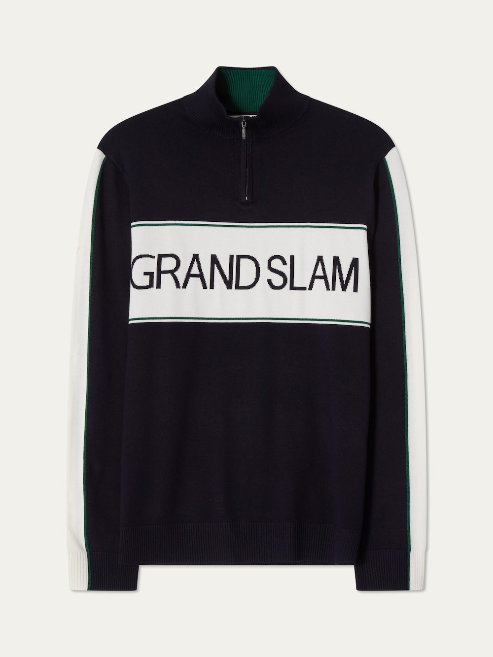 A Navy blue sweater with a "Grand Slam" artwork against a light background